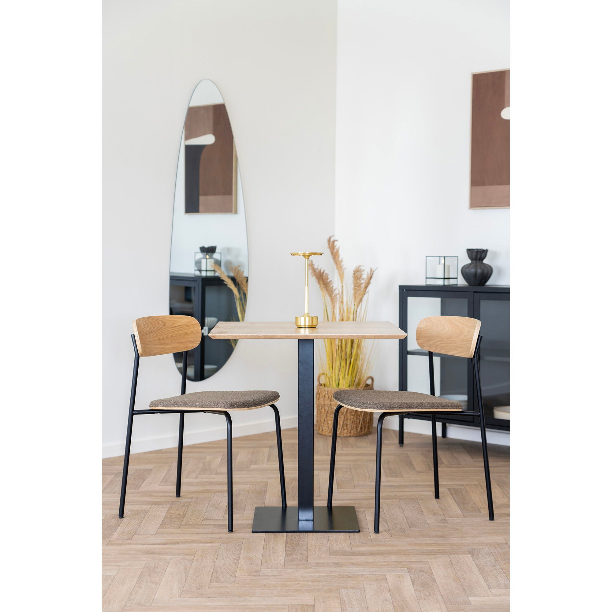 Estepona Esszimmerstuhl 2er Set – Stuhl mit Holzrückenlehne, braunem Sitz und schwarzen Beinen, 47×51×77 cm